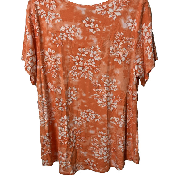 Women's Short Sleeve Tee Short Size 1X Orange Floral Shirttail Hem Casual Travel - Picture 3 of 6